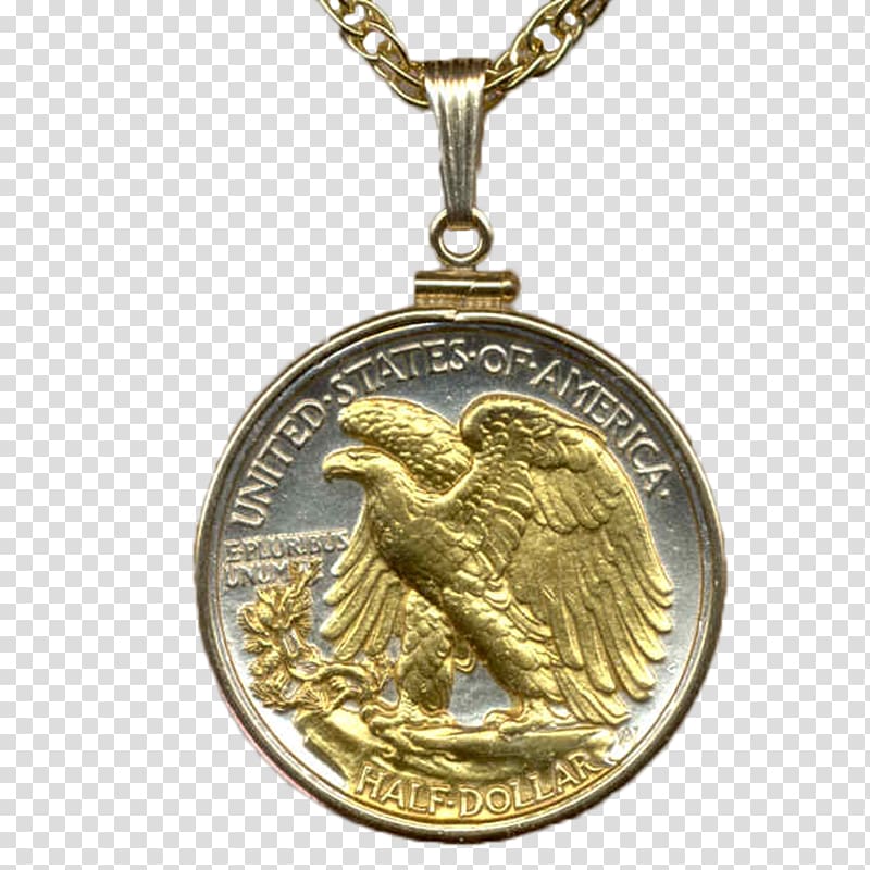 Locket Bronze medal Coin Walking Liberty half dollar, Walking Liberty Half Dollar transparent background PNG clipart