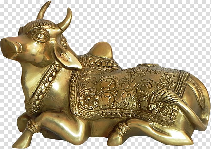 gold bull figurine, Cattle Ox Metal Bronze Brass, lord shiva transparent background PNG clipart