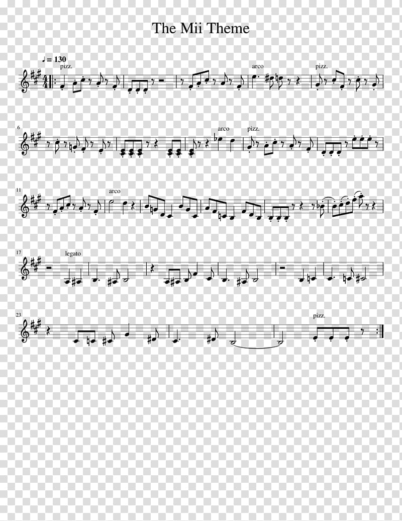 The Mii Theme music notes, Wii Music Sheet Music Violin Mii, sheet music transparent background PNG clipart