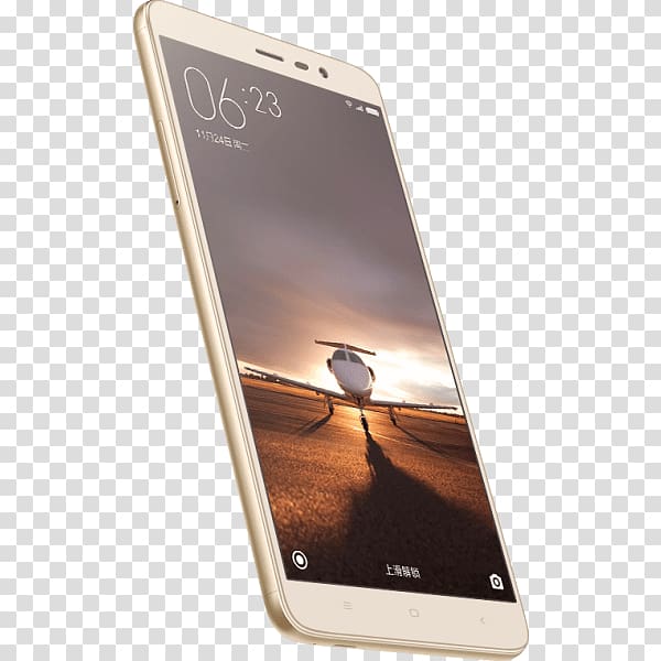 gold Android smartphone displaying airplane , Xiaomi Note 3 transparent background PNG clipart