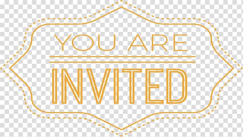 you are invited banner illustration, Logo Brand Yellow Font, Cartoon gold label sticker transparent background PNG clipart