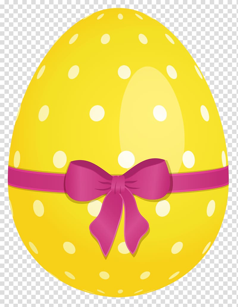 Easter egg Easter basket , Yellow Dotted Easter Egg with Pink Bow , yellow and white egg with pink bow transparent background PNG clipart