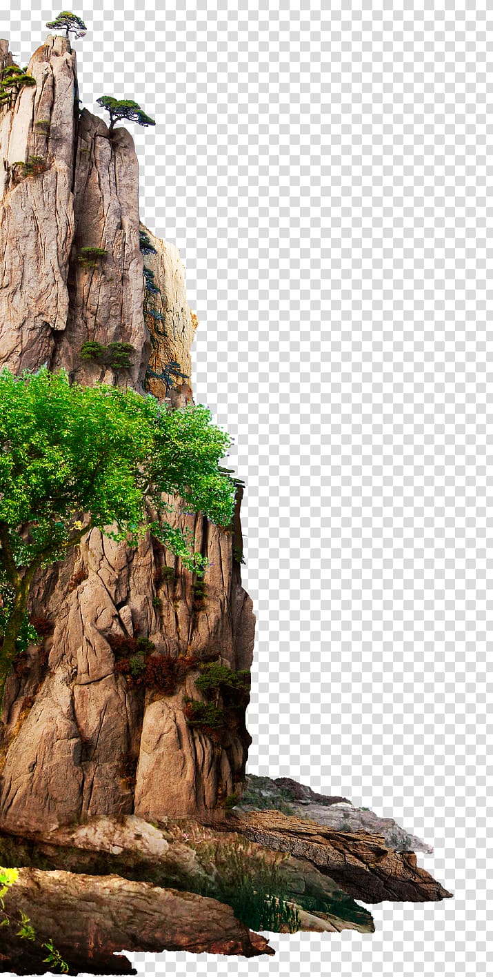 Mountain 3D modeling, mountain peak, brown mountain with plant transparent background PNG clipart