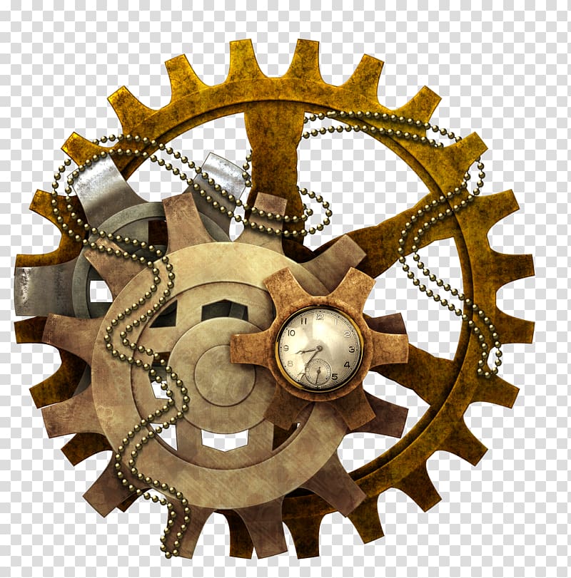 brown gear decor, Grist Brewing Company Steampunk Pixabay, Orange Metal Gear transparent background PNG clipart