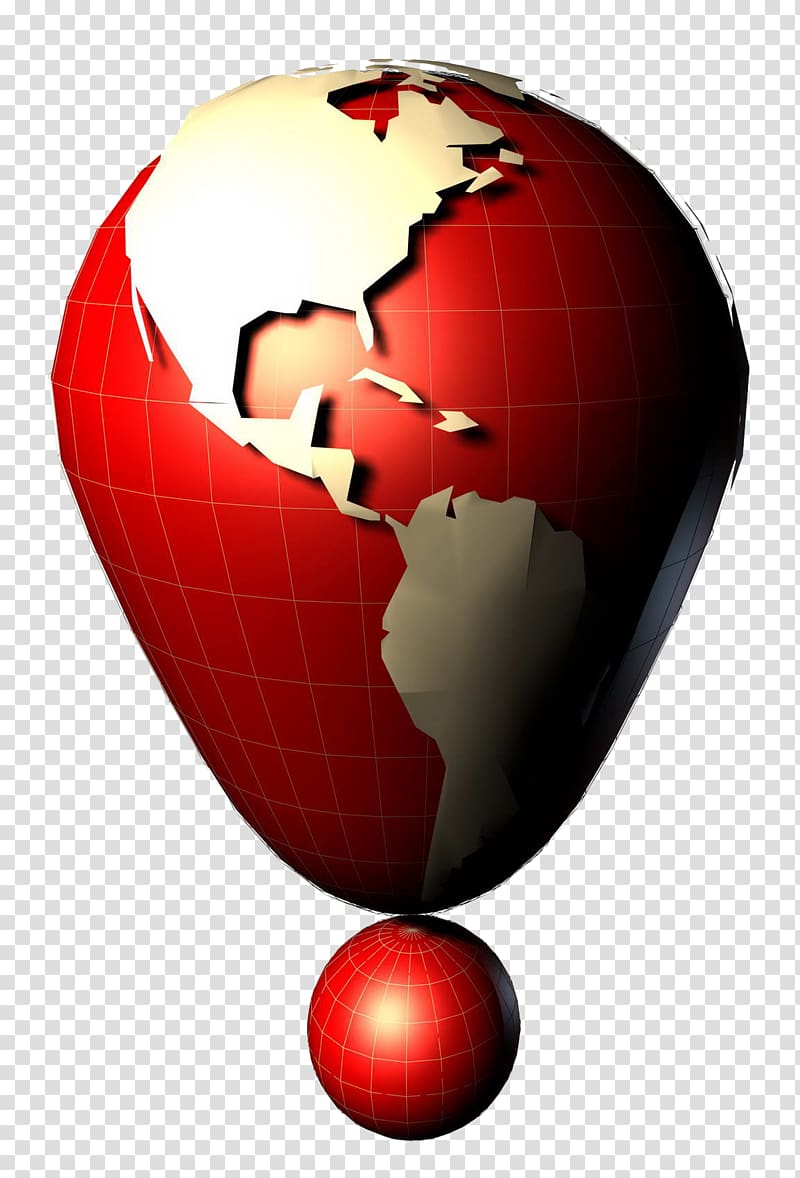Exclamation mark Question mark Globe, Red 3d exclamation point perspective sphere transparent background PNG clipart