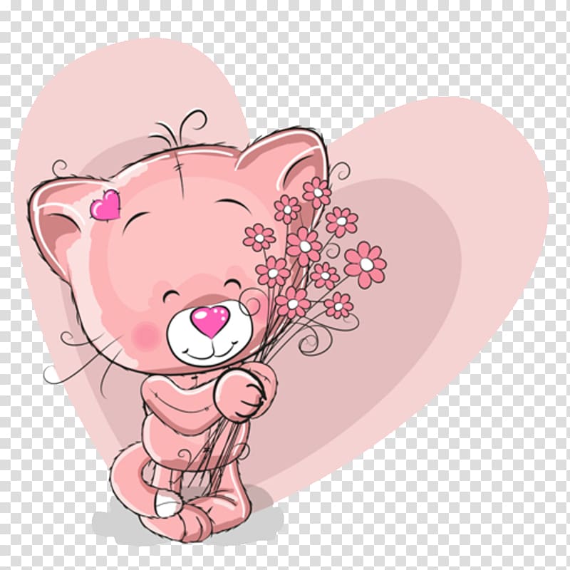 pink cat holding pink flowers illustration, Italy Week Monday Love, Love kitten transparent background PNG clipart