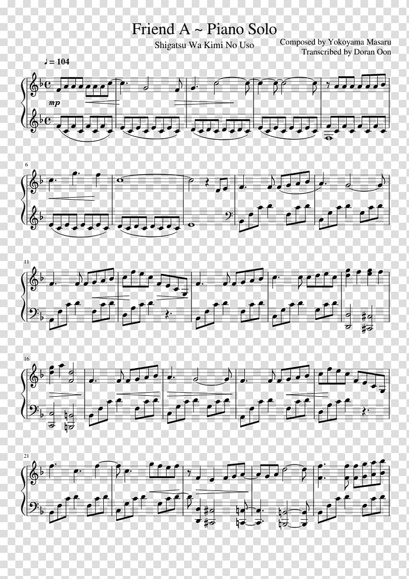 Piano Musical note Sheet Music Hallelujah, kimi no na wa transparent background PNG clipart