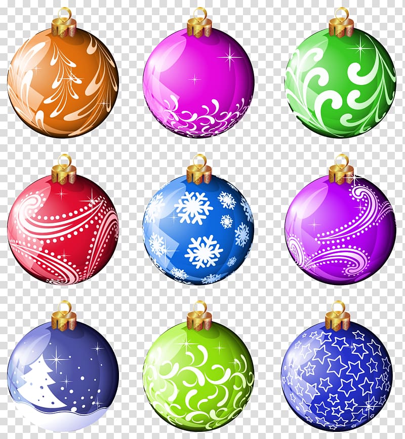 nine baubles, Christmas ornament , Collection Christmas Balls Ornaments transparent background PNG clipart