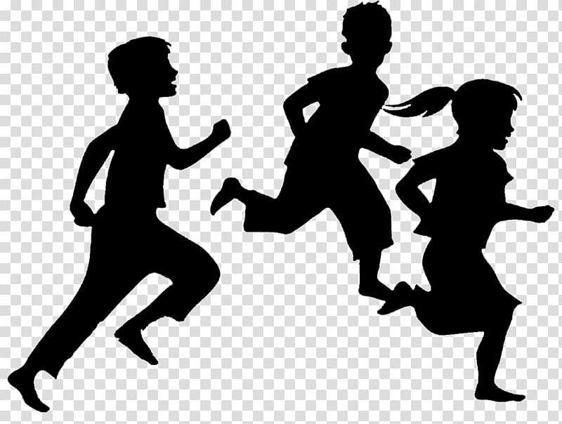 three children running illustration, Silhouette Child , running transparent background PNG clipart