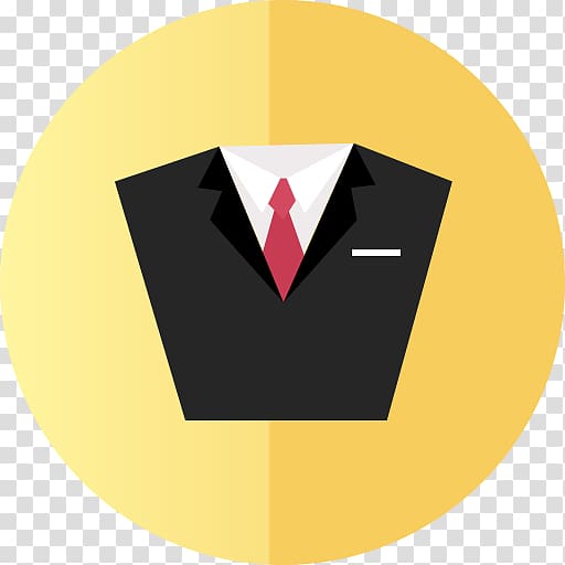 black suit and red necktie , heart brand yellow logo font, Consult transparent background PNG clipart
