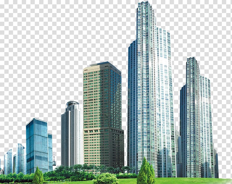 high-rise buildings near green grass illustration, Building Business, Tall buildings transparent background PNG clipart