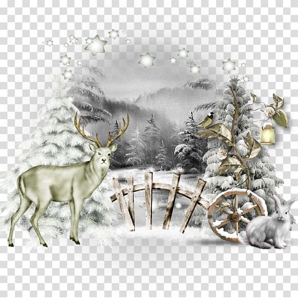 Reindeer Winter Christmas Illustration, Cartoon white snow elk transparent background PNG clipart