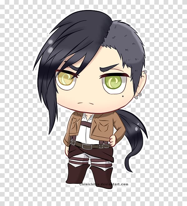 Mikasa Ackerman Eren Yeager Hange Zoe Attack on Titan Chibi, Chibi transparent background PNG clipart