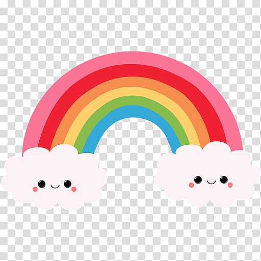 pink, red, orange, green, and blue rainbow on clouds illustration, Rainbow Cartoon Drawing , Kawaii transparent background PNG clipart