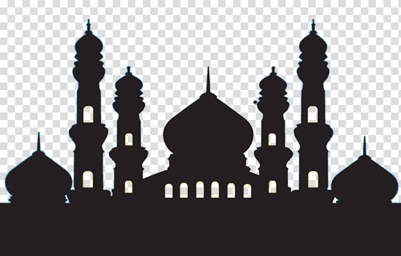 silhouette of mosque art isolated on blue background, Islam Church transparent background PNG clipart