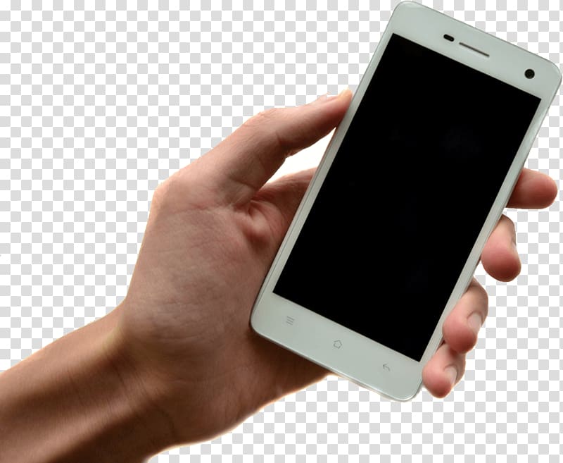 person holding smartphone displaying black screen, Hand Holding Samsung transparent background PNG clipart