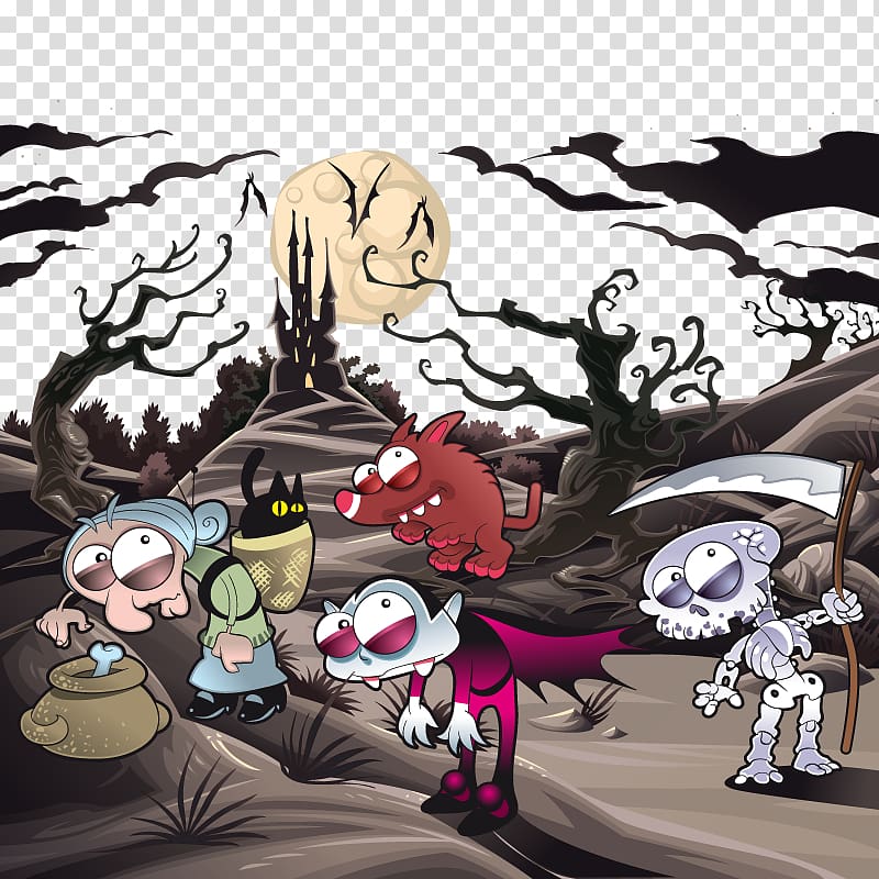 Landscape Cartoon Horror Illustration, horror forest transparent background PNG clipart