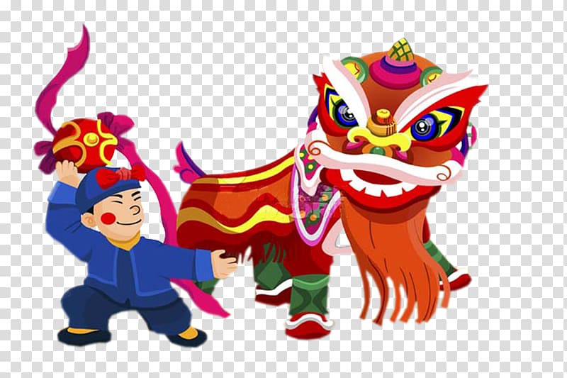 Lion dance Performance Chinese New Year Traditional Chinese holidays Dragon dance, Cartoon lion dance festivals elements transparent background PNG clipart
