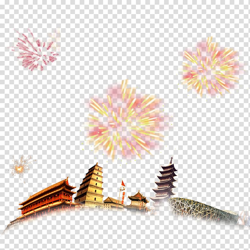 Fireworks Chinese New Year Lantern Festival Graphic design, Creative hand-painted fireworks transparent background PNG clipart