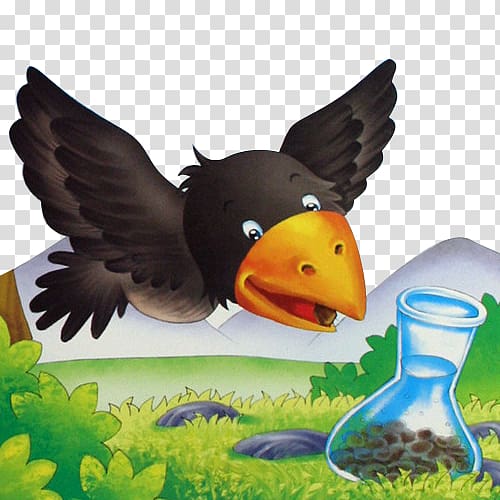 book Storytelling Lianhuanhua Illustration, Raven drinking cartoon hand painted transparent background PNG clipart