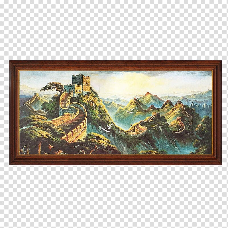 Great Wall of China Oil painting Fukei, Hand painted gold Great Wall oil painting material transparent background PNG clipart