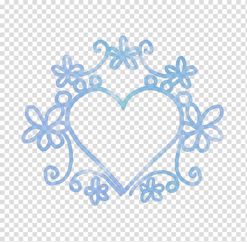 Blue Hand-painted illustration frame Heart and flo, others transparent background PNG clipart