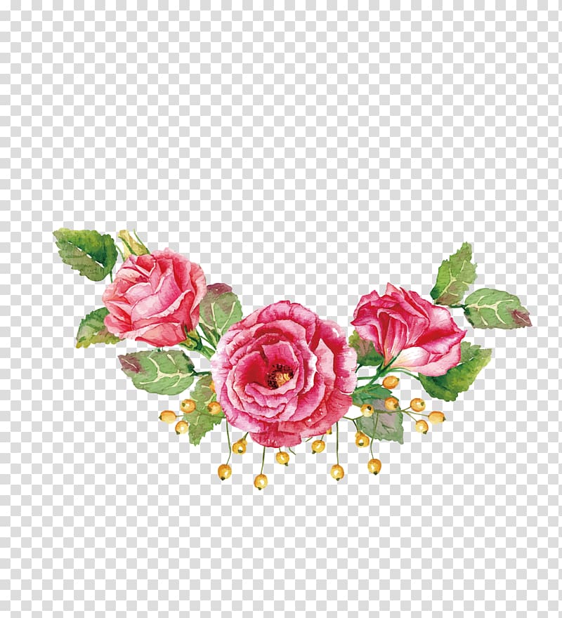 Flower bouquet Watercolor painting Beach rose, Watercolor roses material, three red petaled flowers transparent background PNG clipart