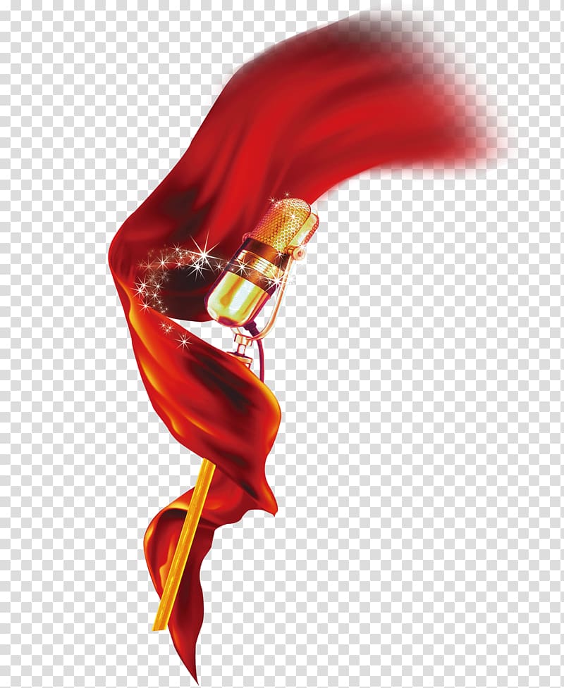 gold microphone with red scarf illustration, Microphone Icon, microphone transparent background PNG clipart