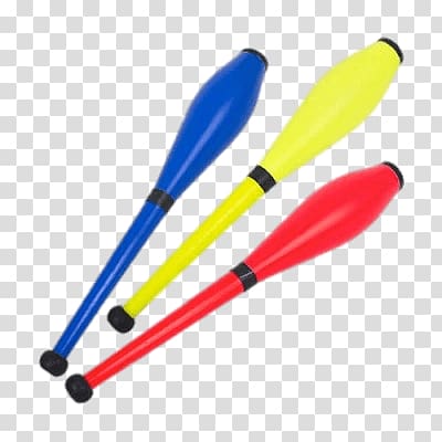 blue, yellow, and red elongated tools, Coloured Juggling Clubs transparent background PNG clipart