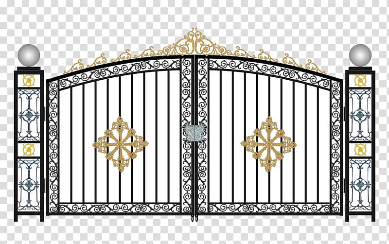 white and black gate illustration, Window Gate Door Steel Wrought iron, Pattern wrought iron gates transparent background PNG clipart