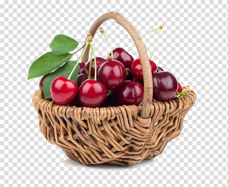 cherry fruit on brown wicker basket, Black Cherry Fruit Berry, Cherry transparent background PNG clipart