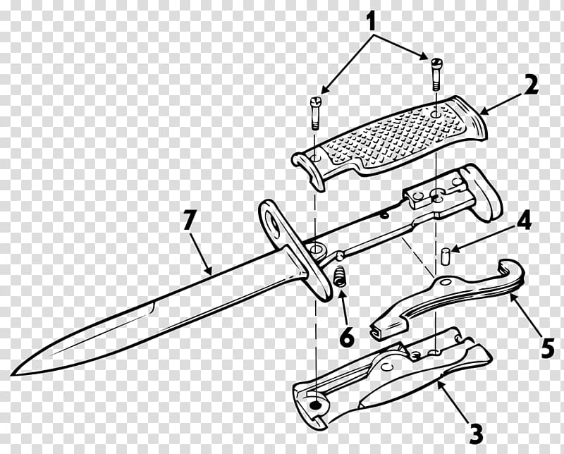 Knife Exploded-view drawing M6 bayonet Diagram, defense transparent background PNG clipart