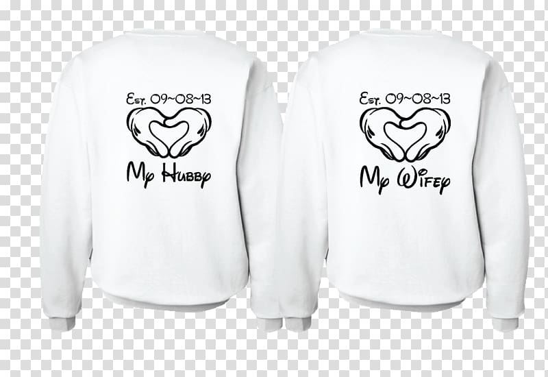 Long-sleeved T-shirt Hoodie Mickey Mouse, heart-shaped bride and groom wedding shoots transparent background PNG clipart