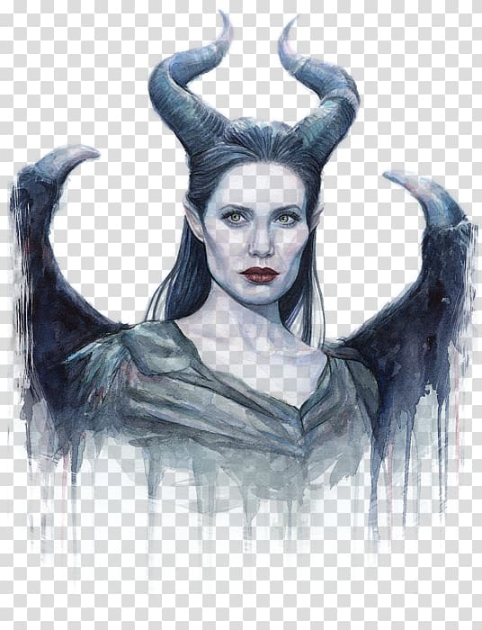 Angelina Jolie Maleficent Portrait Watercolor painting, angelina jolie transparent background PNG clipart
