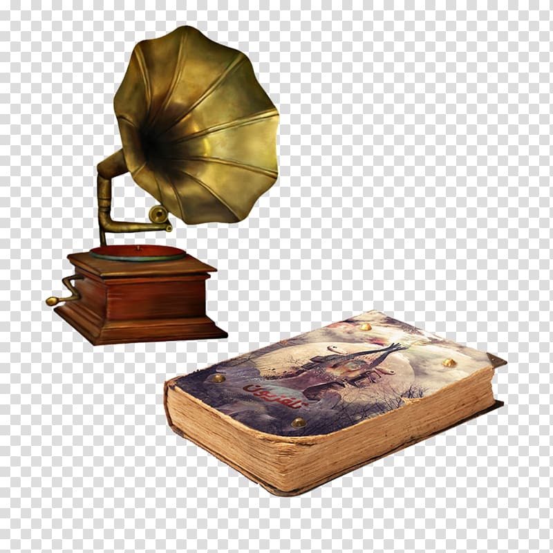 Classical music Phonograph record, Old Shanghai horn and notebook transparent background PNG clipart