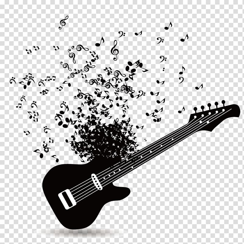 black guitar illustration, Guitar, Creative guitar transparent background PNG clipart