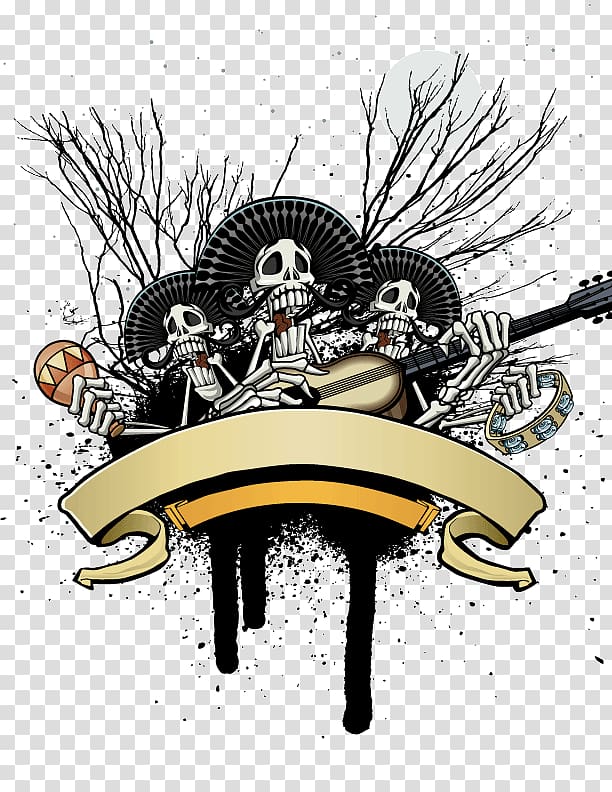 skeletons playing musical instrument illustration, Guitar Halloween, Guitar skull Halloween material transparent background PNG clipart