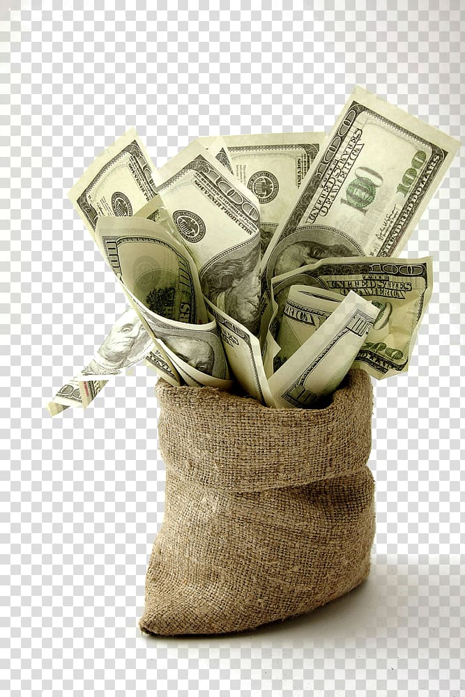 Pile Of Dollar Bills And Coins In A Sack With Lots Of Money, Pile
