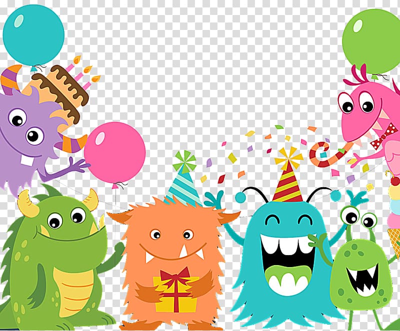 monsters illustration, Happy Birthday to You Euclidean Greeting card Cumpleaxf1os feliz, Cartoon monster transparent background PNG clipart