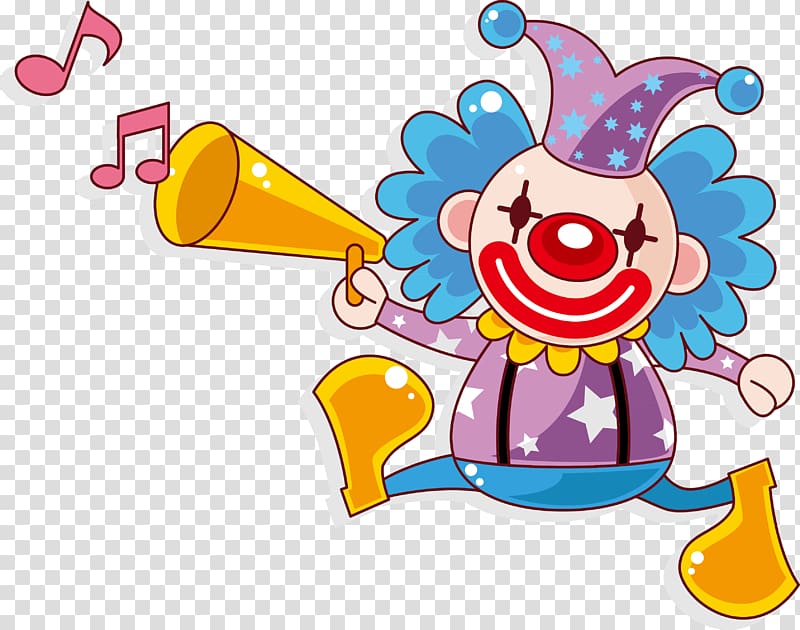 Clown Circus Cartoon, Clown horn acrobatic performance elements transparent background PNG clipart