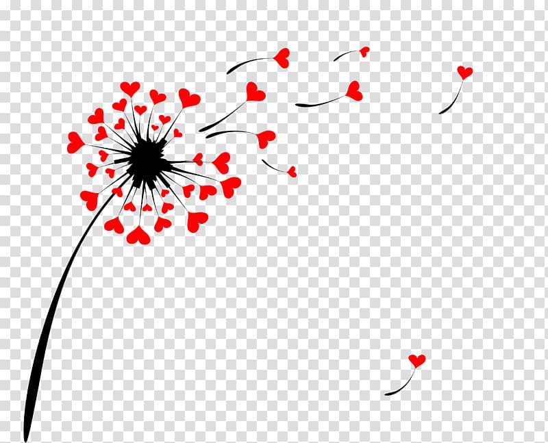 red dandelion flower art, Common Dandelion Wall decal Sticker Heart, Dandelion transparent background PNG clipart