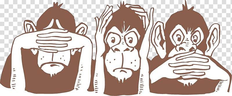 Nikko Three wise monkeys Evil Sticker, Hand-painted gorilla transparent background PNG clipart