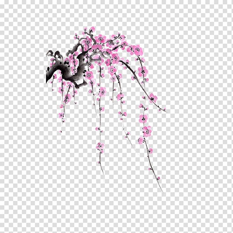 pink petaled flowers , Ink wash painting Watercolor painting Drawing Japanese art, hand-painted cherry blossoms transparent background PNG clipart