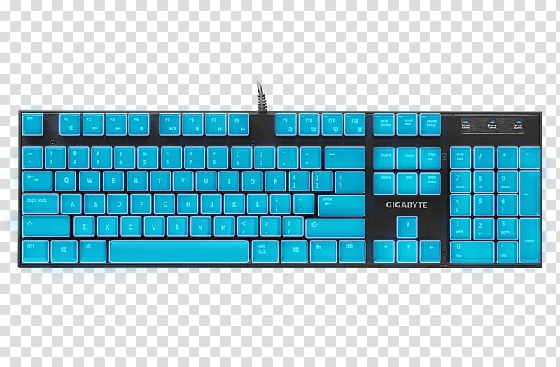 Computer keyboard Gigabyte FORCE K83 Gaming Tastatur Numeric Keypads Corsair Gaming STRAFE Space bar, Absolute Radio Extra transparent background PNG clipart