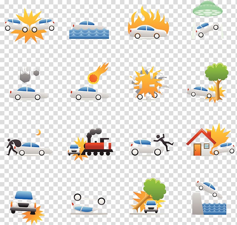 Car Traffic collision Icon, A group of car accident patterns transparent background PNG clipart