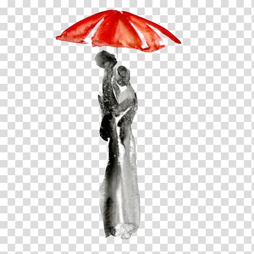 couple with umbrella illustration, Watercolor painting Umbrella Contemporary art Drawing, Umbrella men and women watercolor transparent background PNG clipart