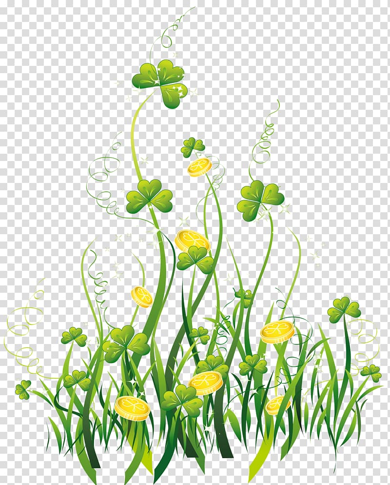 yellow flowers illustration, Saint Patrick\'s Day Shamrock , St Patrick Shamrocks with Gold Coins Decor transparent background PNG clipart