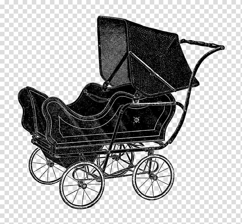 vintage stroller clipart black&white