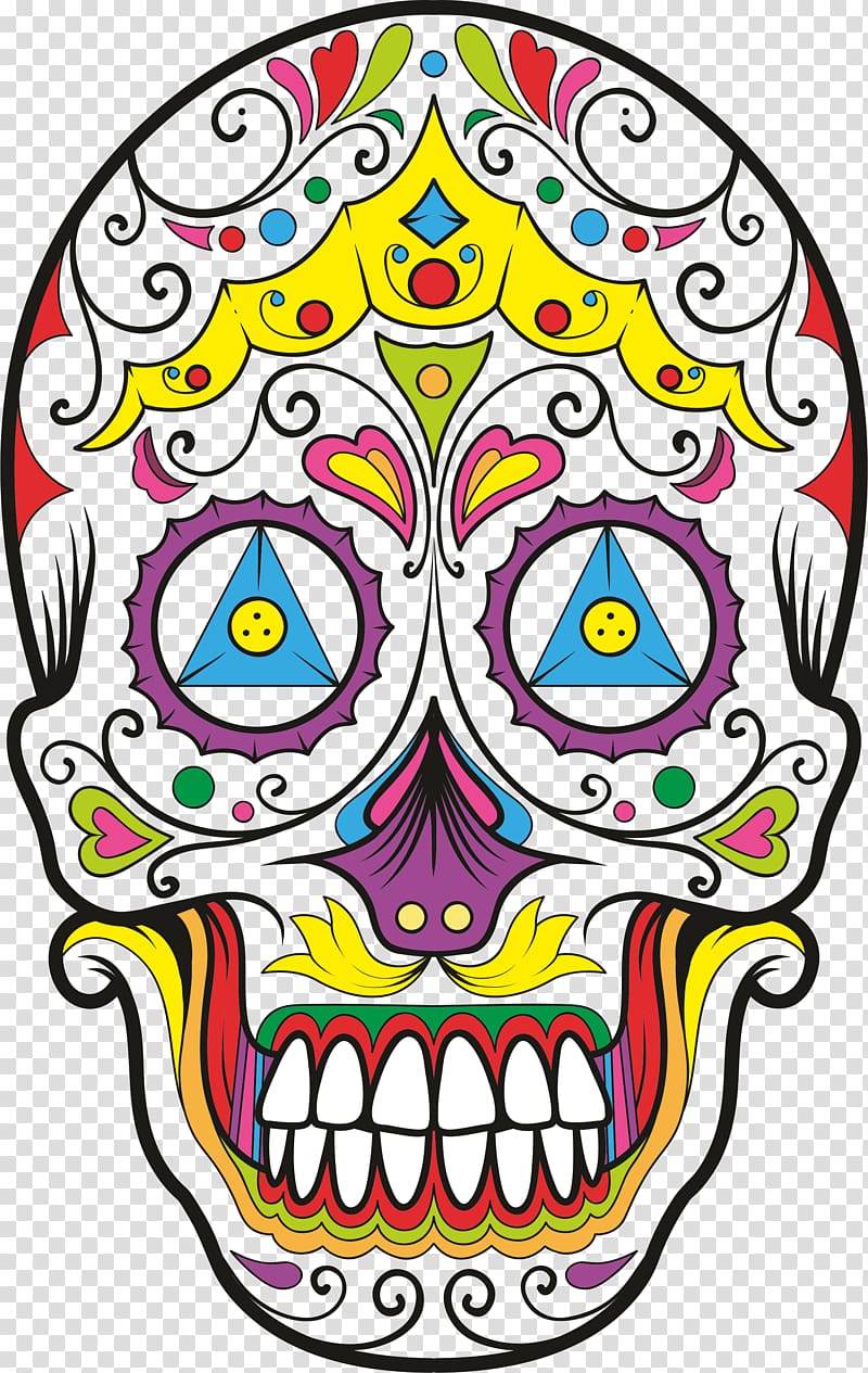 Calavera Skull T-shirt Day of the Dead Mexican cuisine, skull transparent background PNG clipart