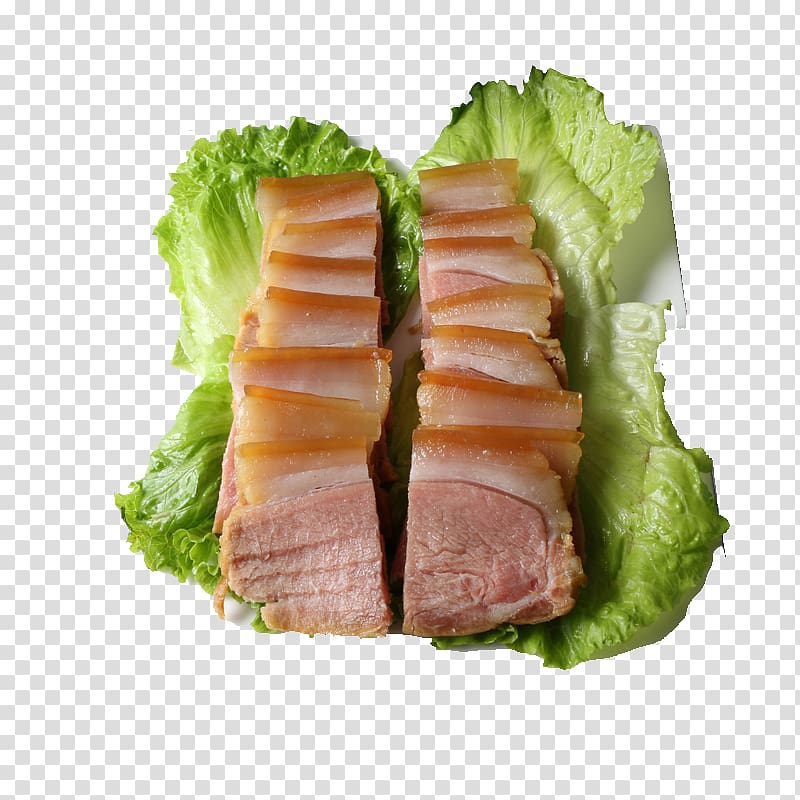 Sashimi Bacon Tataki Chinese sausage Meat, Lettuce and bacon transparent background PNG clipart